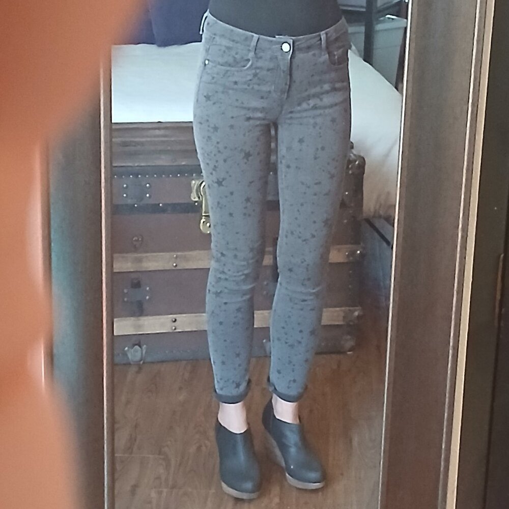 Grey Splatter Star-Print Midrise Skinny Jeans